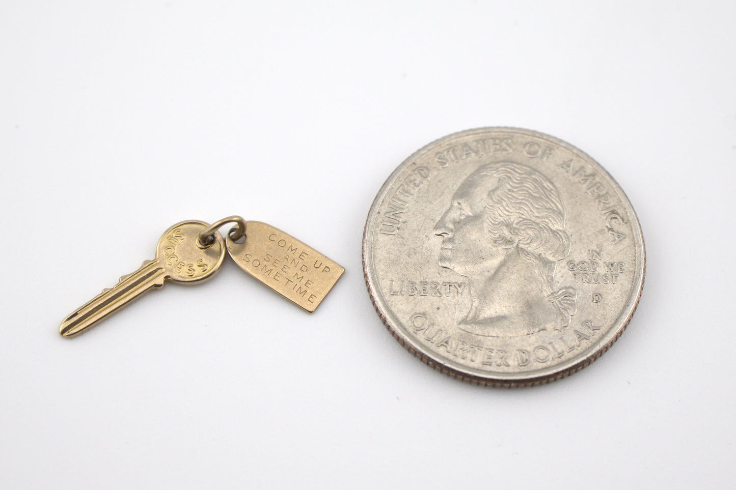 Vintage 10k Gold Key and Tag Charm