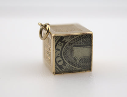 Vintage 14k Yellow Gold Money Box | 1 Dollar Bill Emergency Charm