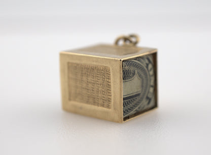 Vintage 14k Yellow Gold Money Box | 1 Dollar Bill Emergency Charm