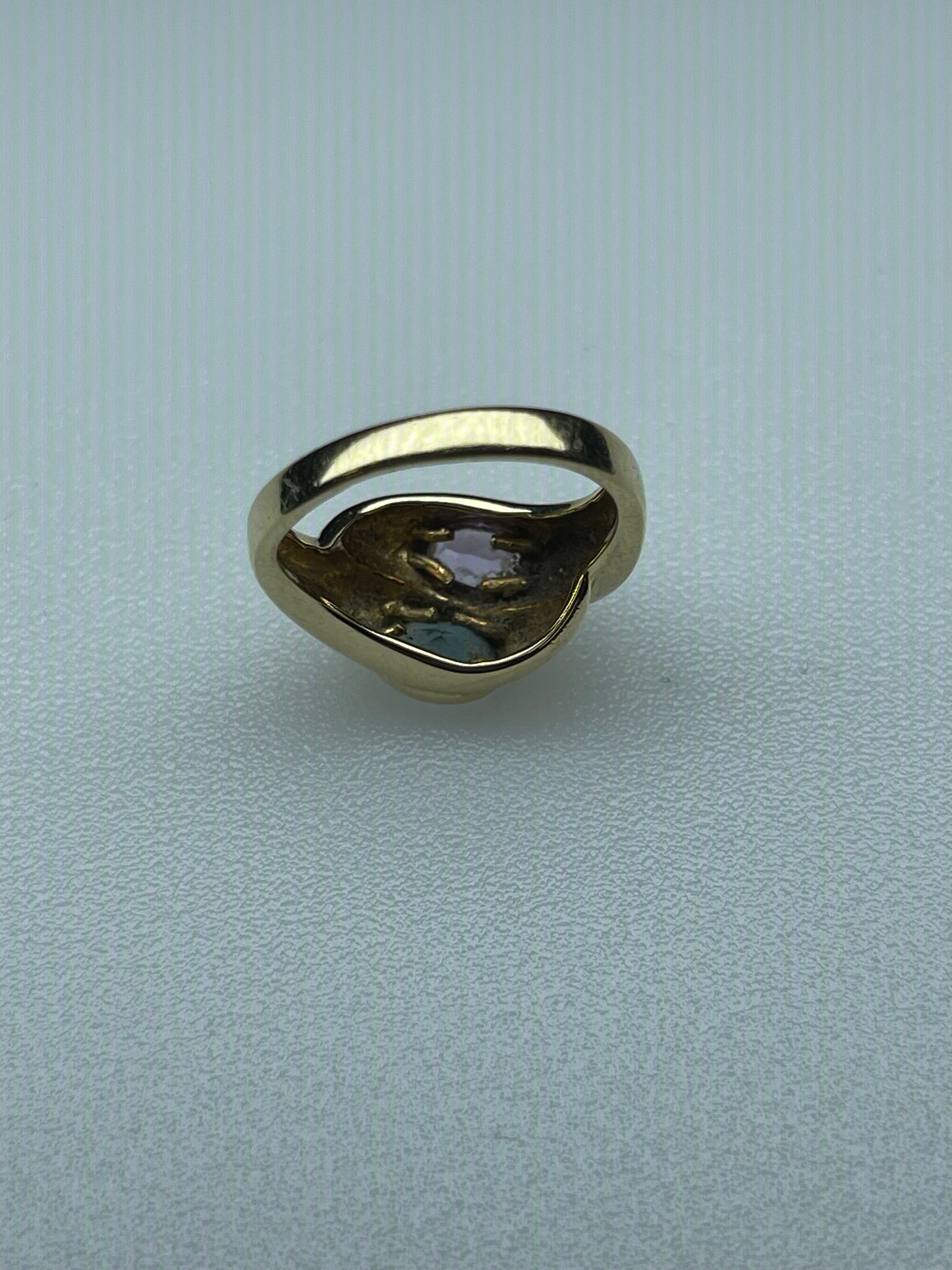 Vintage 14K Gold Bypass Ring with Blue Topaz and Amethyst