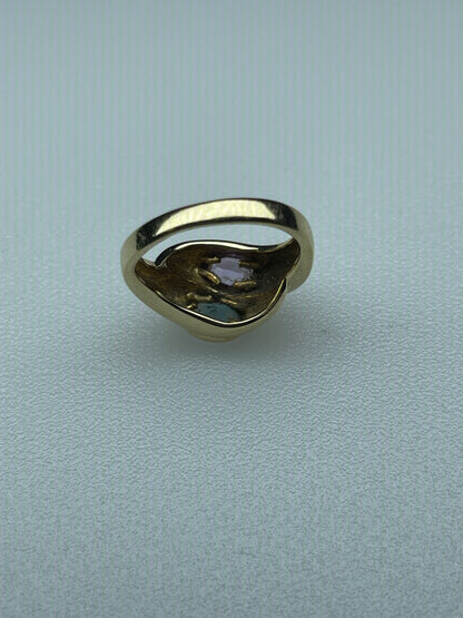 Vintage 14K Gold Bypass Ring with Blue Topaz and Amethyst