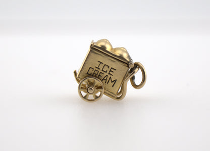 Vintage 14 Karat Gold Lucky In Love Ice Cream Cart Charm