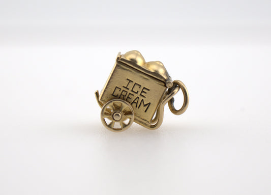 Vintage 14 Karat Gold Lucky In Love Ice Cream Cart Charm