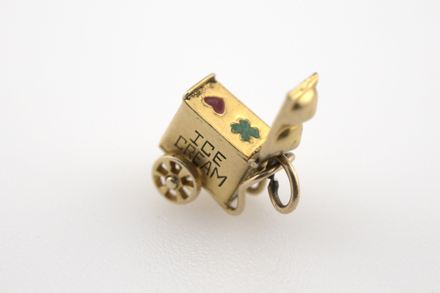 Vintage 14 Karat Gold Lucky In Love Ice Cream Cart Charm