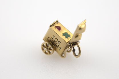 Vintage 14 Karat Gold Lucky In Love Ice Cream Cart Charm